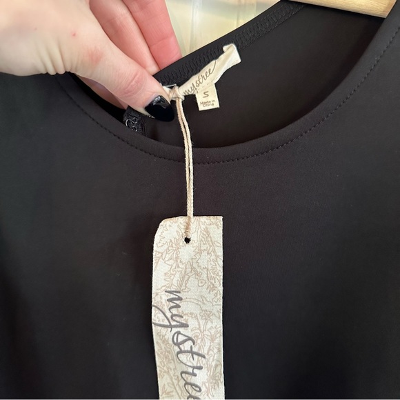 NWT S Mystree Black Faux Leather Embellished A-line Dress - Picture 4 of 6